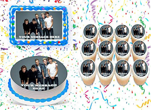 One Direction Cake Topper Edible Image Personalized Cupcakes Frosting Sugar Sheet -8 inch Round Cake Topper-