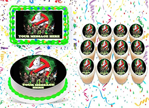 Ghostbusters Cake Topper Edible Image Personalized Cupcakes Frosting Sugar Sheet -8 inch Round Cake Topper-