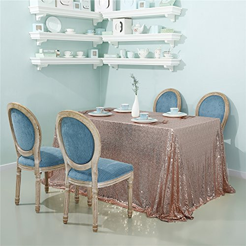Zdada 70x126 Rose Gold Sequin Tablecloth Sparkly Sequin Wedding Party tablecloth for Christmas