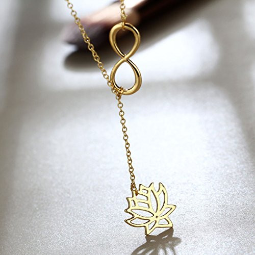 Jovono Fashion Y-Necklace Lucky Number 8 Lotus Pendant Necklace Jewelry Chain for Women and Girls-Gold-