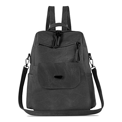 Women Backpack Waterproof Anti-theft Lightweight PU Leather Nylon Shoulder Bag Travel Backpack Ladies -Black Grey- Women Backpack Waterproof Anti-theft Lightweight PU Leather Nylon Shoulder Bag Travel Backpack Ladies -Black Grey-