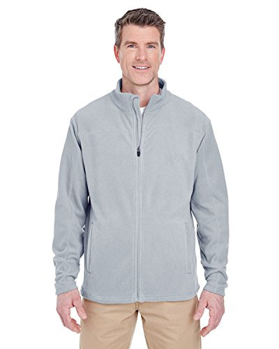 UltraClub Mens Cool  and  Dry Full-Zip Micro-Fleece -8185- -Silver -M