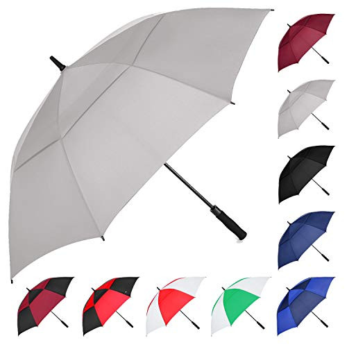 MRTLLOA Automatic Open Golf Umbrella  62 68 Inch Extra-Large Oversized Double Canopy Vented Windproof Waterproof Stick Rain Golf Umbrellas for Men and Women -Grey 62 in-