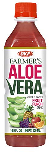 OKF Aloe Vera Drink in 16.9 Ounce Bottles -Fruit Punch  12 Pack- -Fruit Punch  12 Pack-