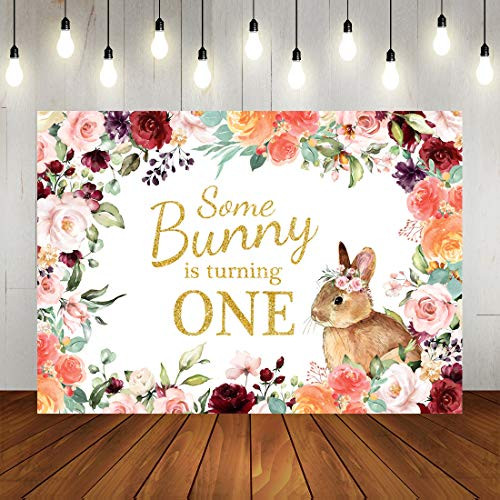 Some Bunny is Turning One Backdrop Baby Girl Easter Happy First Birthday Photography Background Spring Watercolor Floral 1st Birthday Party Decorations Banner Photo Booth Props 7x5ft
