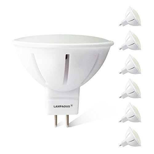 LAMPAOUS MR16 LED Bulb 12V 5W GU5.3 Light Bulbs,50W Halogen Bulb Equivalent,3000K Soft Warm White Lamp,500lm Spot Light Downlight led Recessed Ceiling Lighting,Ceramic Housing Light,6 Pack