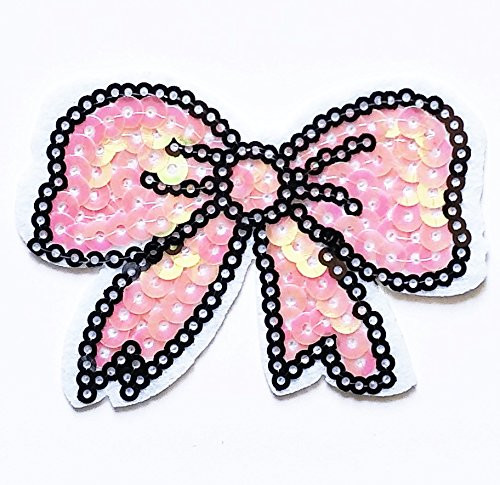 HHO Cute Bow Patch Iron On Embroidered Applique Patch Pink White Color Patch Cartoon Kids Patch Embroidered DIY Patches Cute Applique Sew Iron on Kids Craft Patch for Bags Jackets Jeans Clothes