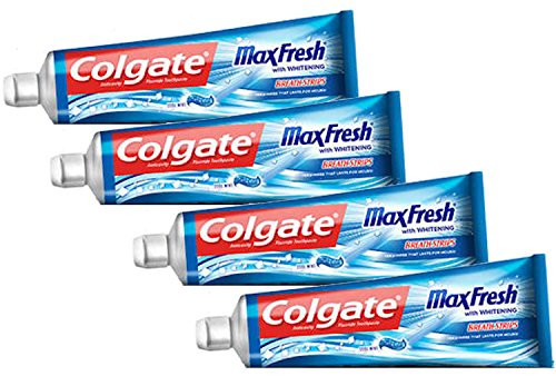 Colgate Max Fresh Gel Toothpaste  Fluoride  Cool Mint  with Mini Breath Strips  7.8 Ounces -Pack of 4-