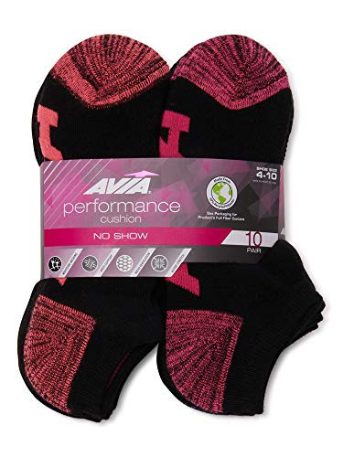 Avia Performance Womens No Show Cushion Socks -10-Pair Packs  Sock size 9-11  fits shoe size 4-10- -Bright Black-
