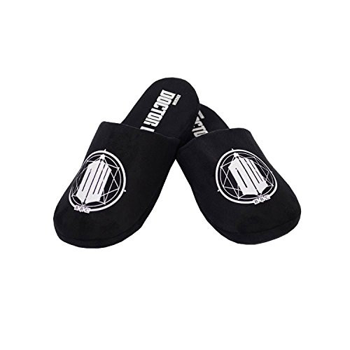 Doctor Who Tardis Black DW Logo Womens Slippers Black 11 D-M- US