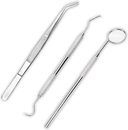 3 Piece Set Of Precision Stainless Steel Tools Including A Mirror  Double Ended Pick  and  Tweezers -ToolUSA  S9286-
