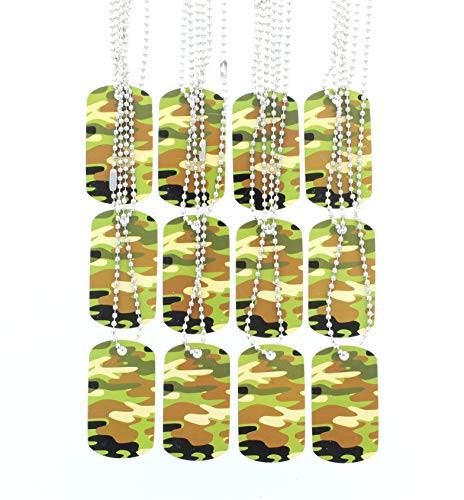 Fun Express Lot of 12 Metal Camouflage Dog Tag Necklaces Army Party Favors
