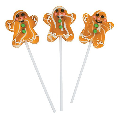 Gingerbread Man Shaped Suckers - 12 individually wrapped pops - Christmas Holiday Candy and Stocking Stuffers