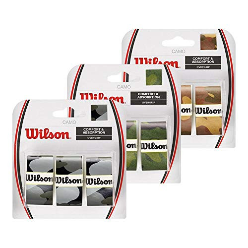 Wilson Pro Tennis Racquet Over Grip Pack of 3 -Green Camo- Wilson Pro Tennis Racquet Over Grip Pack of 3 -Green Camo-