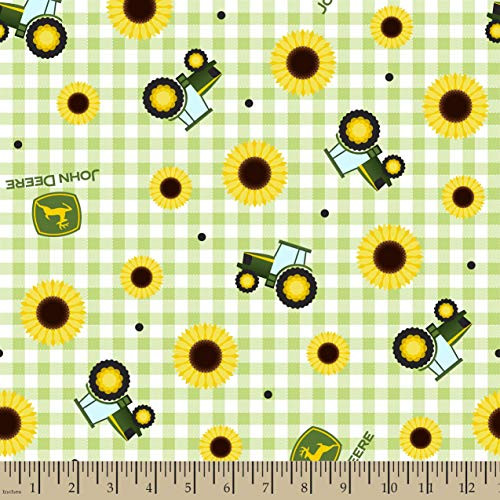 John Deere Floral Sunflower Fabric  Green
