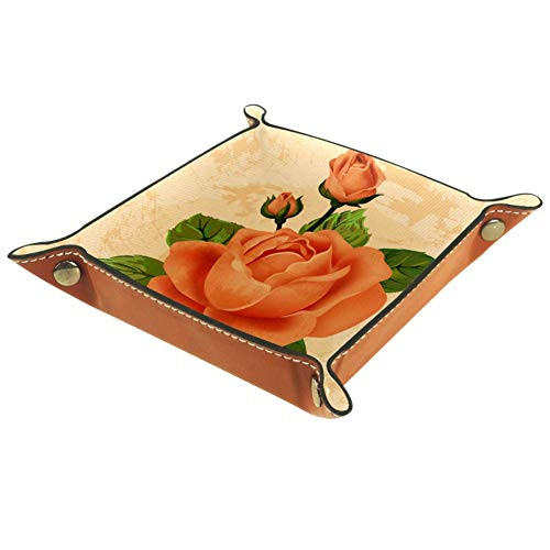 Dice Tray  Folding Tray PU Leather Dice Rolling Tray Holder for RPG Dice Gaming and Other Board Game Table Games Orange Rose