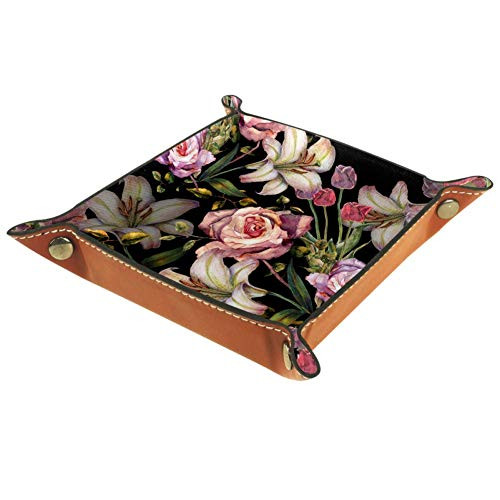 Lily and Roses Dice Tray  Folding Tray PU Leather Dice Rolling Tray Holder for RPG Dice Gaming and Other Board Game Table Games