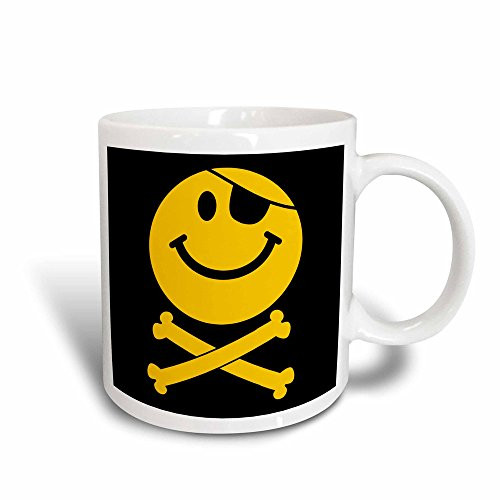 3dRose mug_76648_3 inchPirate Smiley Face - Yellow Jolly Roger flag skull and crossbones smilie with eye patch inch Magic Transforming Mug  11 oz  Multicolor