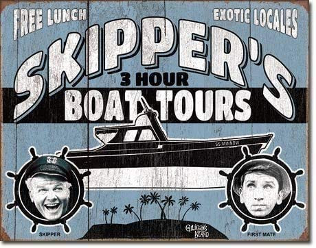 Gilligan s Island - Skipper Tours Sign Rustic Vintage Metal Wall Art Home Decor 8x12 inch Tin Sign