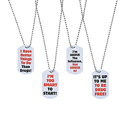 Fun Express - Red Ribbon Dog Tags - Jewelry - Necklaces - Dog Tag Necklaces - 12 Pieces