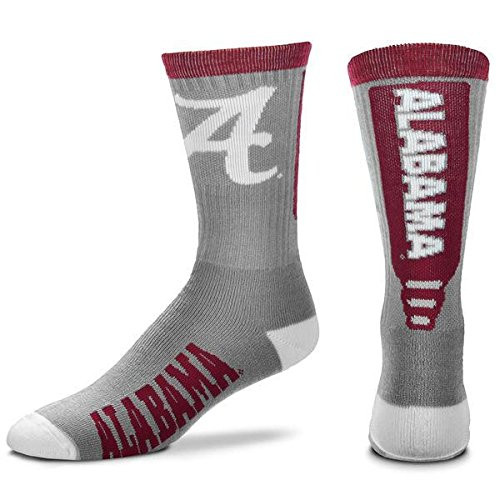 For Bare Feet NCAA Mens Cool Gray Jump Key Crew Socks-Alabama Crimson Tide-Large-10-13-