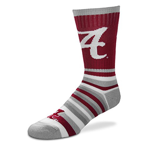 For Bare Feet NCAA Lotta-Stripe Men s Crew Socks-Alabama Crimson Tide