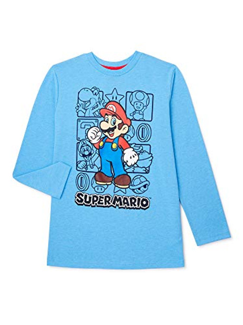 Nintendo Boys Super Mario Kart Long Sleeve Graphic Tee Shirt Top -10 12 Blue- Nintendo Boys Super Mario Kart Long Sleeve Graphic Tee Shirt Top -10 12 Blue-