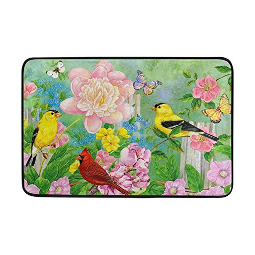 Spring Cardinal Bird Doormat Indoor Bath Mat 23.6 x 15.7 Hummingbirds Butterfly Flowers Door Mats Floor Mat Welcome Doormats for Kitchen Bathroom Home Decor