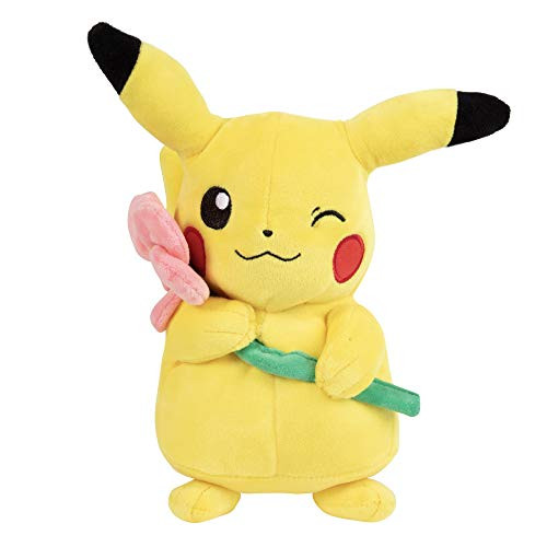 Pokemon Pikachu Plush Stuffed Animal with Flower - 8 inch - Age 2 Plus