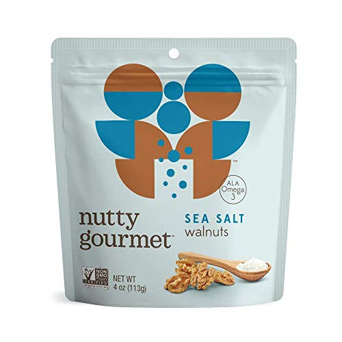 The Nutty Gourmet Flavored Walnuts - Walnuts Fresh - Fresh Gourmet - Walnuts Nuts - Sea Salt Flavored - 4 oz Bags - 6 Pack