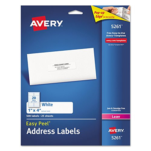 Avery Easy Peel Laser Address Labels  1 x 4  White  500 Pack -AVE5261-