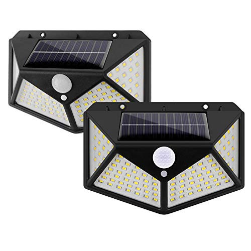 CoutureBridal Solar Lights Outdoor  100 LED Motion Sensor Light with 270° Wide Angle  3 Mode Waterproof Security Wall Night Light Solar Powered for Yard Garage Porch Step Stair Garden Fence Driveway