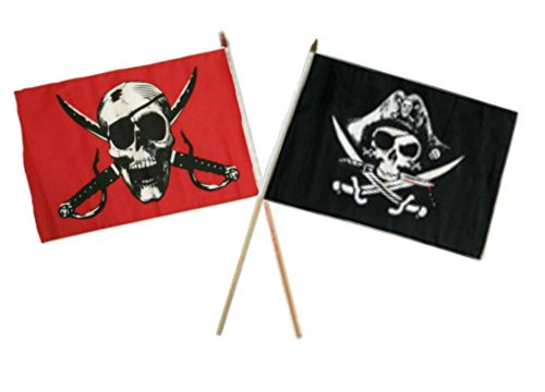 AES 12x18 12 inchx18 inch Wholesale Combo Pirate Crimson  and  Deadman s Chest Stick Flag