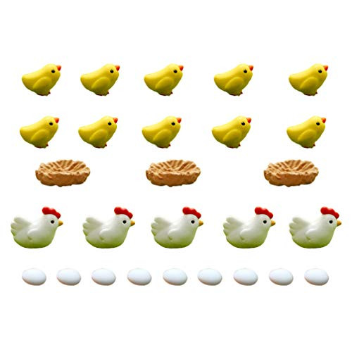 Cabilock Chicken Miniature Hen Egg Chicken Nest Ornament Fairy Garden Miniatures Plant Pots Bonsai Craft Micro Landscape Dollhouse Decor 27pcs