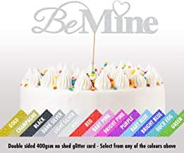 Valentines Glitter Cake Topper  Be Mine Cake Topper Decoration  Anniversary -Light Silver-