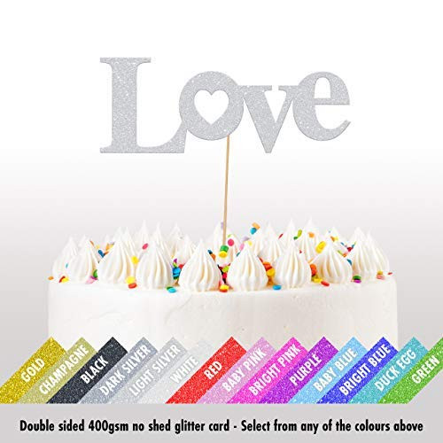Love Glitter Cake Topper  Wedding  Anniversary Cake Topper Decoration Light Silver