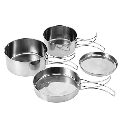 4Pcs set Portable Stainless Steel Cookware Set Camping Picnic Outdoor Pans Pot Plate Tableware 4Pcs set Portable Stainless Steel Cookware Set Camping Picnic Outdoor Pans Pot Plate Tableware