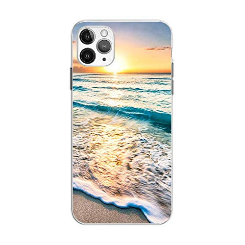 FancyCase Compatible with iPhone 12 -6.1inch--Landscape Pattern Soft Silicone Protective iPhone 12 Case -Beach Waves-