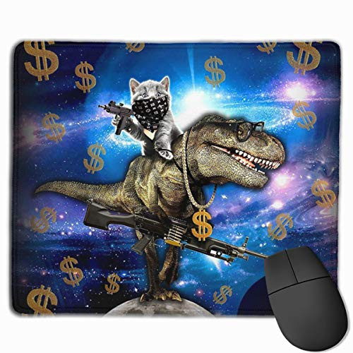 Mouse Pad Cat Travel On Dinosaur in Galaxy Space Non-Slip Rubber Gaming Mouse Mat Rectangle Mousepad for Computers Laptop