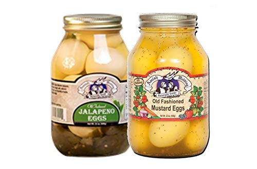 Amish Wedding Jalapeno Eggs  and  Mustard Eggs Variety 2-PK  32 oz. Jars