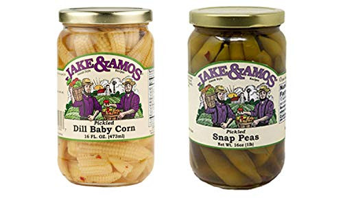 Jake  and  Amos Pickled Sweet Baby Corn  and  Pickled Snap Peas Variety 2-Pack  16 oz. Jars