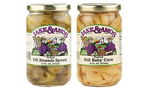 Jake  and  Amos Pickled Dill Brussels Sprouts  and  Pickled Dill Baby Corn Variety 2-Pack  16 oz. Jars