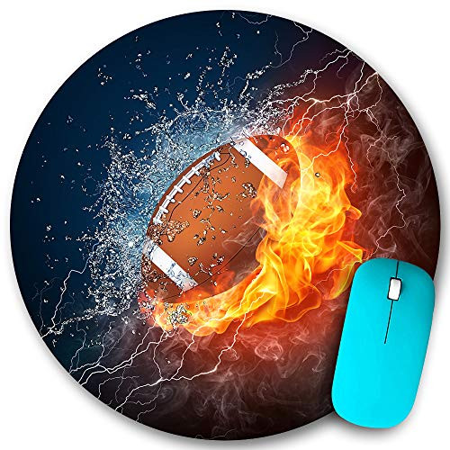 KGSPK Gaming Mouse Pad American Football Ball in fire and Water. 7.9 inchx7.9 inch inch Non Slip Rubber Round Mouse mat Desk Decor for Office Home Computer PC latop