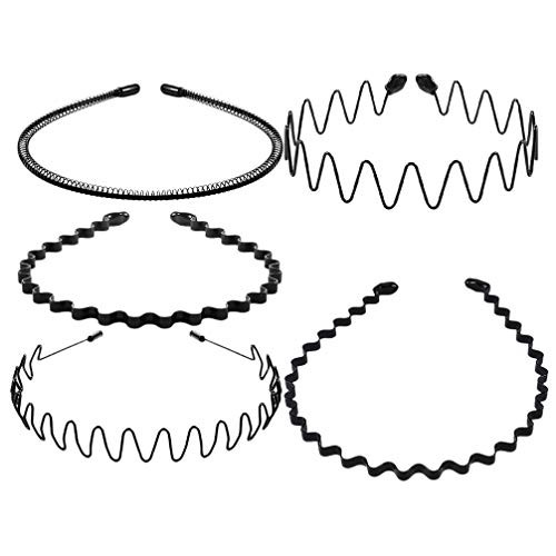 LEORX 5Pcs Metal Headbands Wavy Hairband Spring Hair Hoop Sports Elastic Non Slip Slicked Headband Athletic Hairband for Men Women -Black- LEORX 5Pcs Metal Headbands Wavy Hairband Spring Hair Hoop Sports Elastic Non Slip Slicked Headband Athletic Hairband for Men Women -Black-
