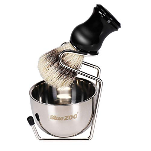 Beaupretty Men Shaving Bowl and Brush Set Stainless Steel Shaving Brush Razor Stand Holder Shaving Bowl Mug Set Shaving Accessories -Black-