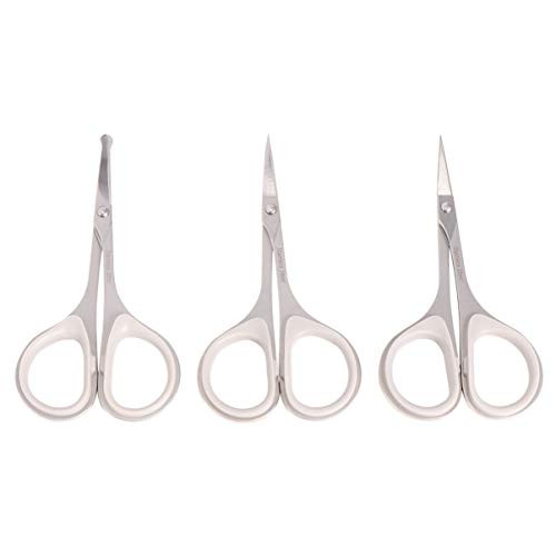 Minkissy Facial Hair Trimming Scissor  3pcs Stainless Steel Nose Hair Scissors Mustache Beard Trimming for Eyebrows  Nose  Moustache  Beard