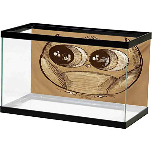 ScottDecor Doodle Aquarium Wallpaper Background Cute Owl Sketch with Realistic Eyes and Very Tiny Feet Cartoon Style Drawing Print Undersea World Pale Brown L24 X H12 Inch
