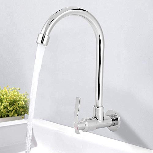 Single-Handle Kitchen Sink Faucet  G1 2in Household Kitchen Faucet Single Cold Wall-Mounted Faucet Tap  360° Rotating-Without Hose-
