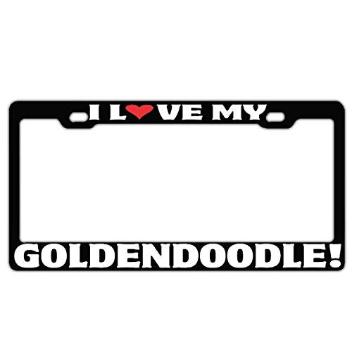 Findguage I Love My Goldendoodle Black Custom License Plate Frame Stainless License Plate Covers for US Vehicles Humor 2 Hole and Screws