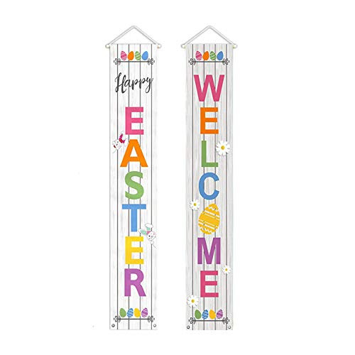Lomgee Easter Door Decoration Banner  WELCOME EASTER  Easter Porch Sign for Spring Indoor Outdoor Easter Door Decoration Party